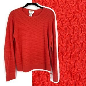 Talbots Women's Pima Cotton Cable Knit Crew Neck Pullover Sweater Red‎ Orange XL